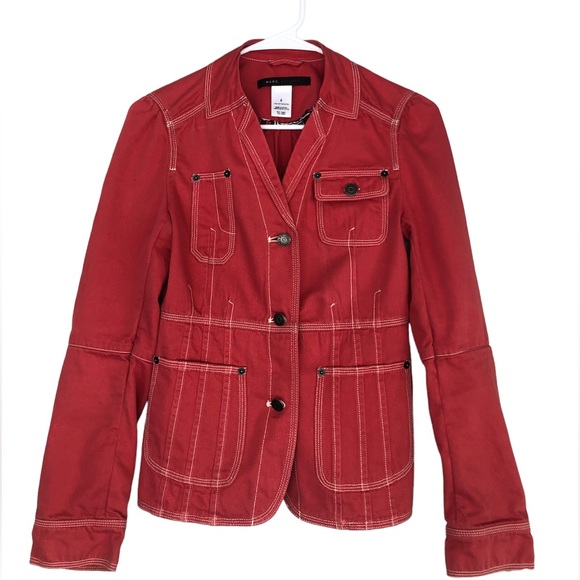 Marc Jacobs Jackets & Blazers - Marc Jacobs Red Cotton Jacket with Navy Blue Trim, size 4